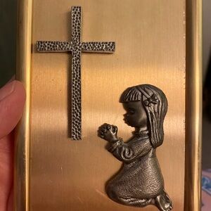 Praying Girl And Cross Gold Pewter Religious Photo Frame 3D #13